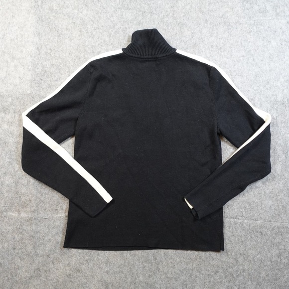 Ralph Lauren Sweater Womens Medium Knit Half Zip Pullover Black White Stripe - Picture 4 of 9